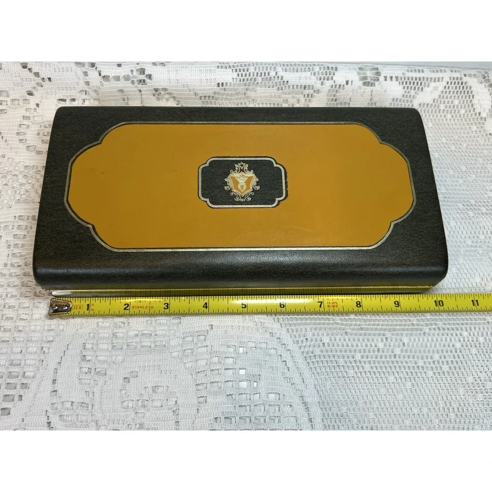 Vintage Dante‎ Men's Valet Jewelry Box Faux Leather Gold Crest Mid-Century